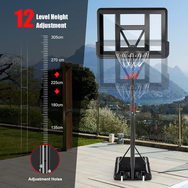 Portable Basketball Hoop with 1.35-3.05m Adjustable Height