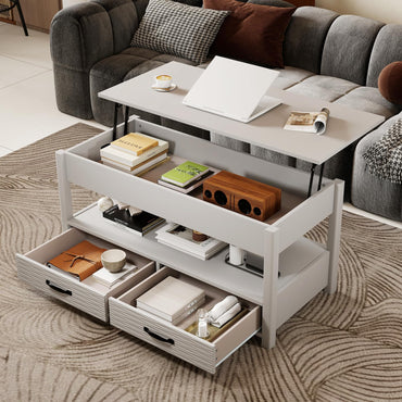 Lift Up Top Coffee Table, Wooden Lifting Cocktail Center Table with Hidden Storage Compartment