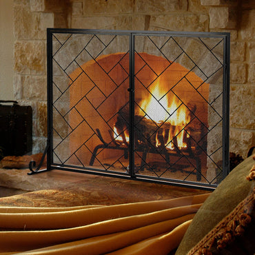 2-Panel Mesh Fireplace Screen with Double Magnetic Doors