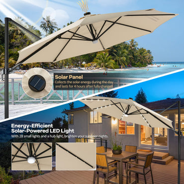 3m Garden Parasol with with Solar-Powered LED & Winding Crank