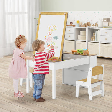 2-in-1 Kids Art Table and Easel Set with Chairs and Liftable Tabletop