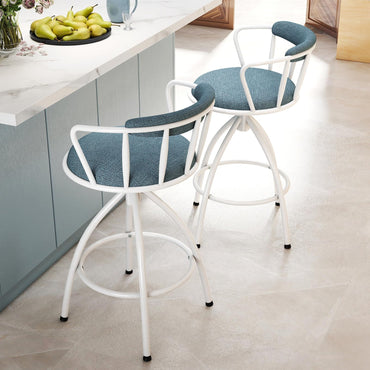 Counter Height Swivel Bar Stools Set of 2 Upholstered Barsools with Backrest