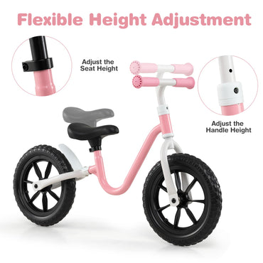 12 Inch Balance Bike No Pedal Training Bicycle with Adjustable Handle and Seat