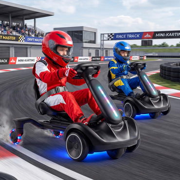 Ride on Drift Car for Kids 2-In-1 Go Kart with Adjustable Seat Sound LED Lights