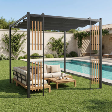 Outdoor Garden Pergola with 2 Slatted Screens for Courtyard