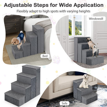 Non-Slip 4-Step Dog Stairs with Storage Box