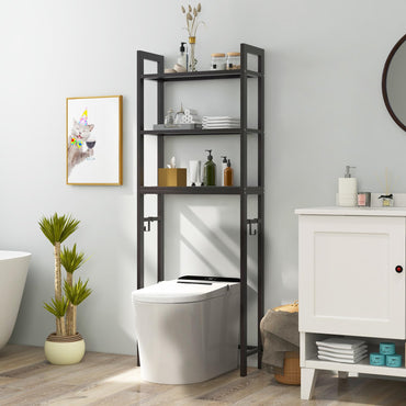 Freestanding Bathroom Shelf Space Saver with 3-Tier Mesh Shelves and 3 Hooks