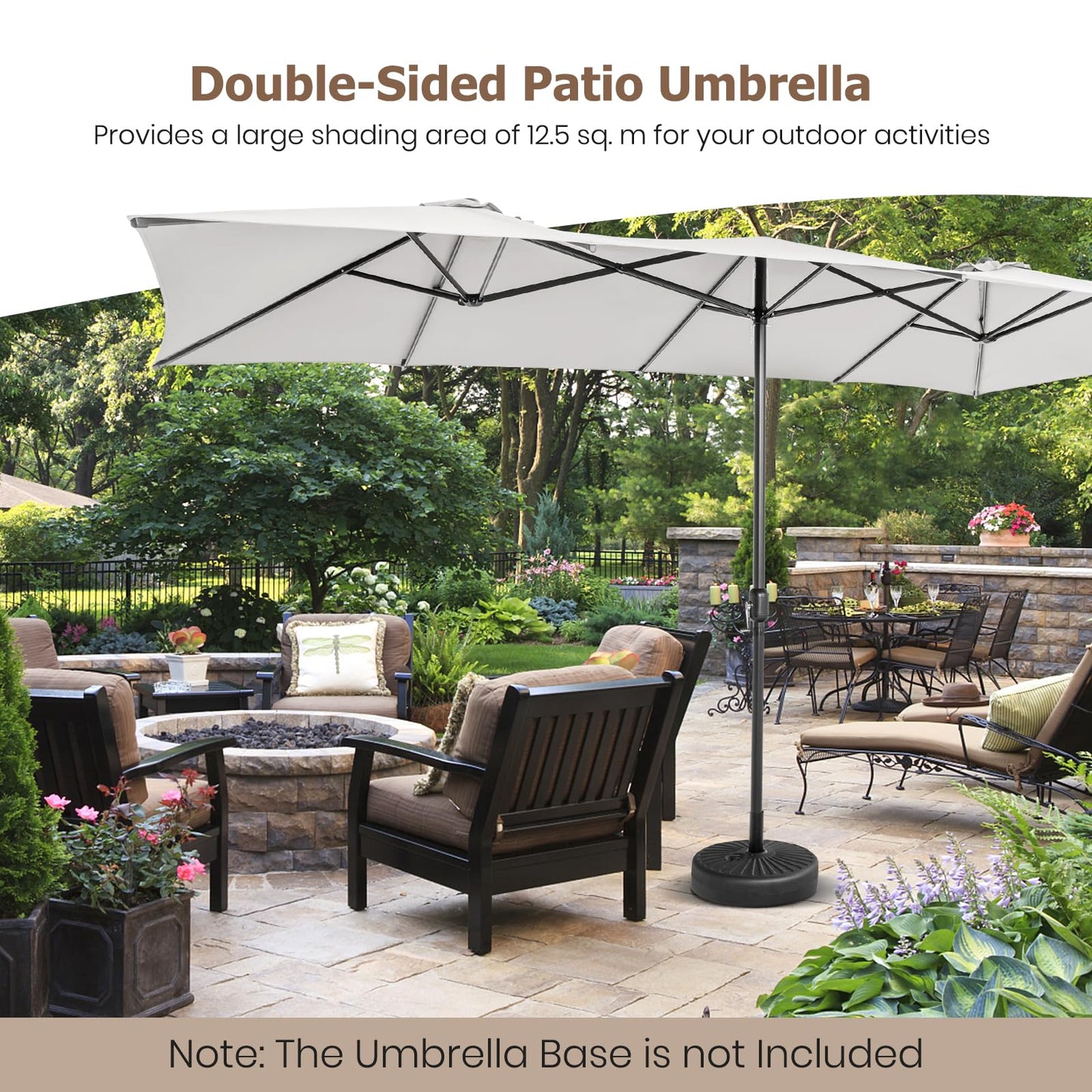 4.3m Double-Sided Patio Umbrella with Crank Handle & Vented Tops