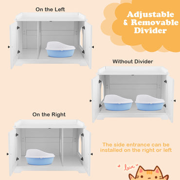Cat Litter Box Enclosure with Scratching Pad and Adjustable Divider