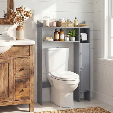 Over Toilet Storage Cabinet with Paper Holder and Removable Shelves for Bathroom