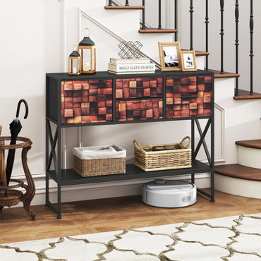 Console Table with 4 Fabric Drawers Shelf and Metal Frame