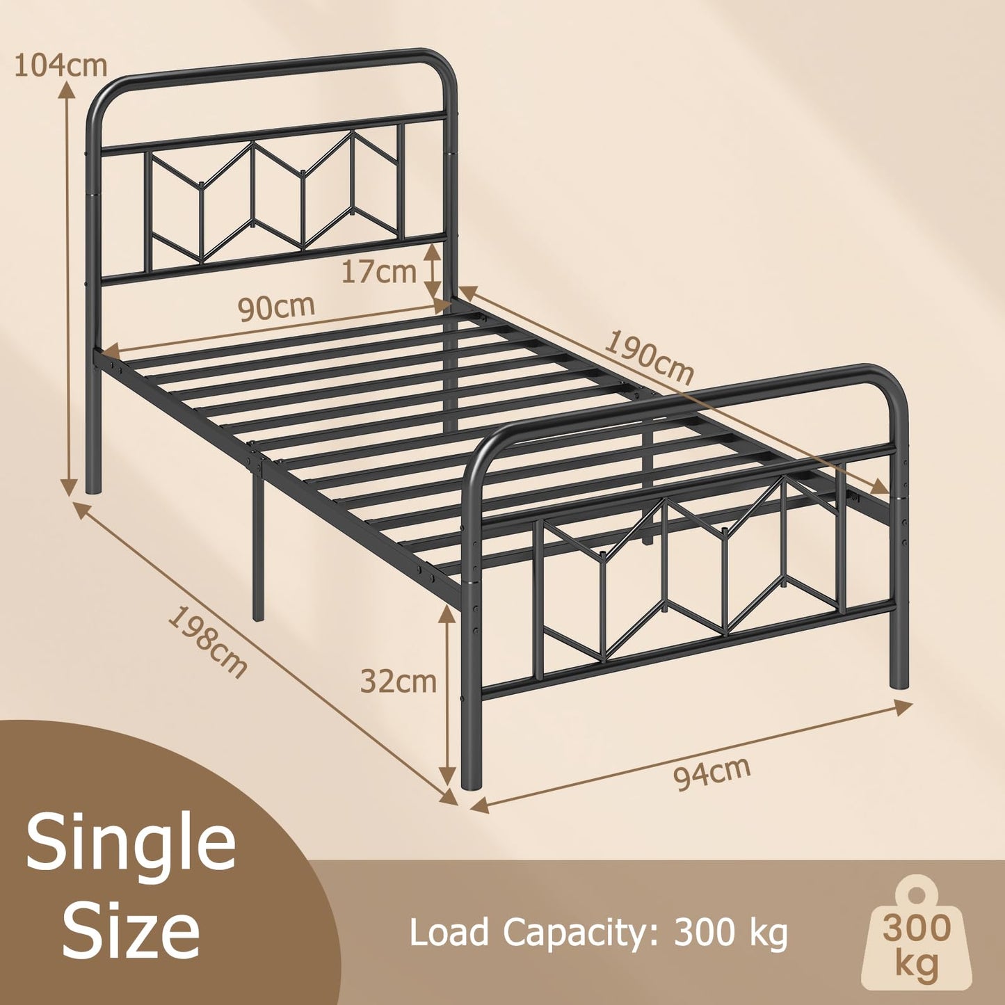 Giantex 3FT/4FT6/5FT Metal Platform Bed Base with High Headboard