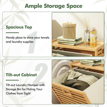 68 L Bamboo Tilt out Bathroom Laundry Hamper with Foldable Bin