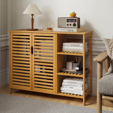 2-Door Bamboo Bathroom Cabinet with Shelves