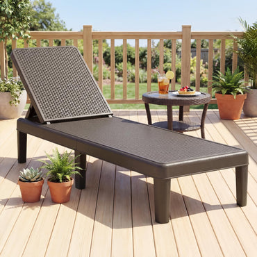 Garden Sun Lounger, PP Rattan-Style Patio Reclining Chaise Lounge Chair Deck Sunbed