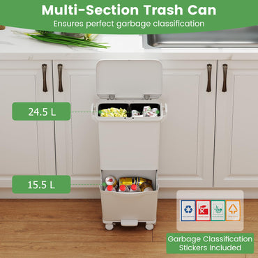 Trash Can with 2 Removable Bins and Tilting Compartment