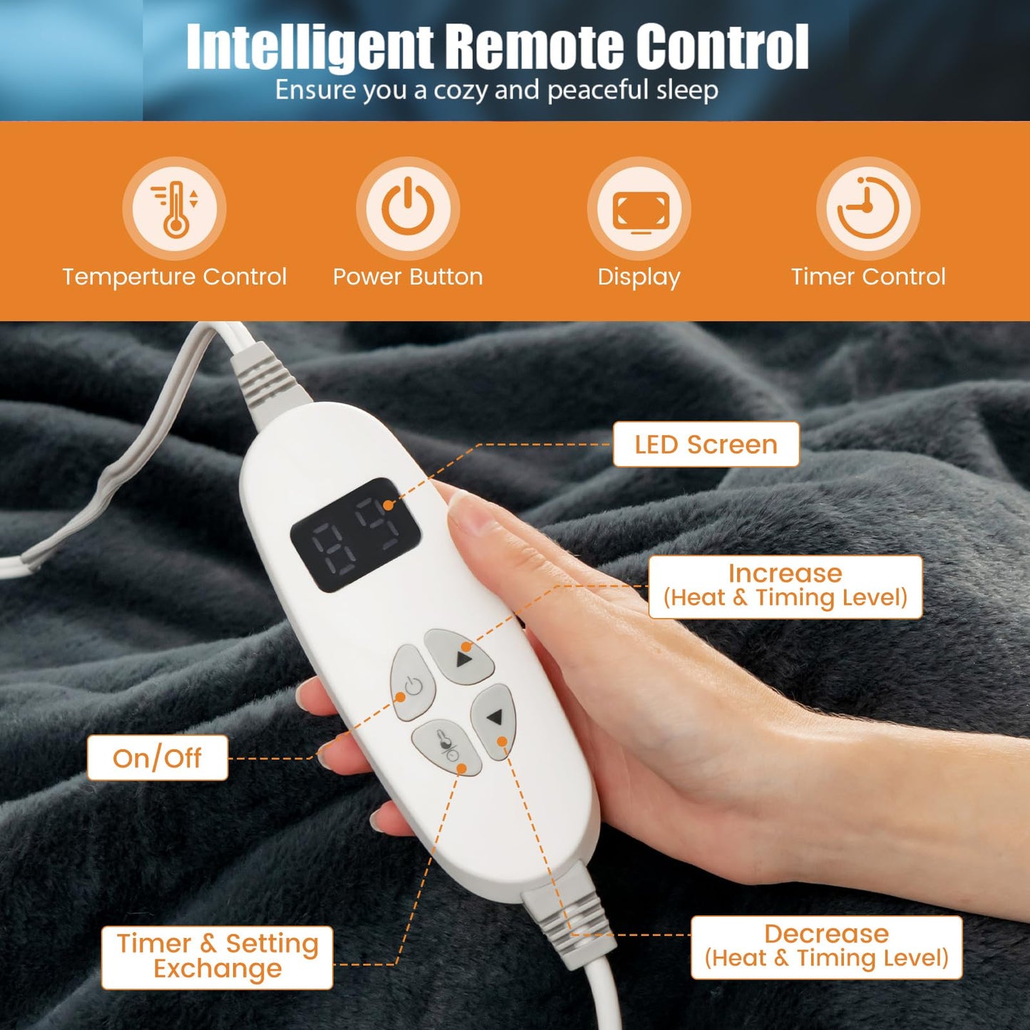 Electric Heated Blanket Throw with 10 Heat Settings