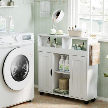 Bathroom Floor Cabinet on Wheels, Freestanding Slim Bathroom Storage Unit