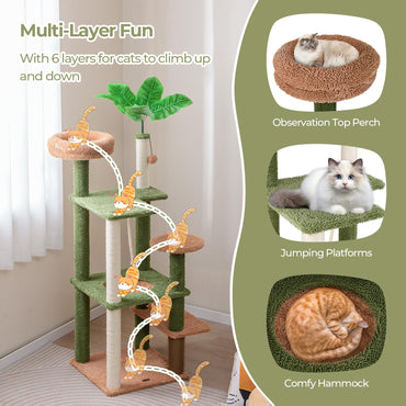 152cm Cute Cat Tree with Sisal Scratching Posts and Rope, Plush Perch