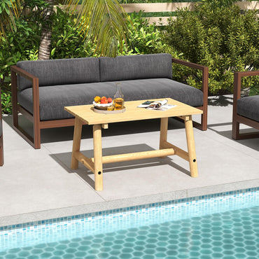 Outdoor Rectangle Coffee Table Solid Wood Patio Table with Slatted Tabletop for Garden Lawn