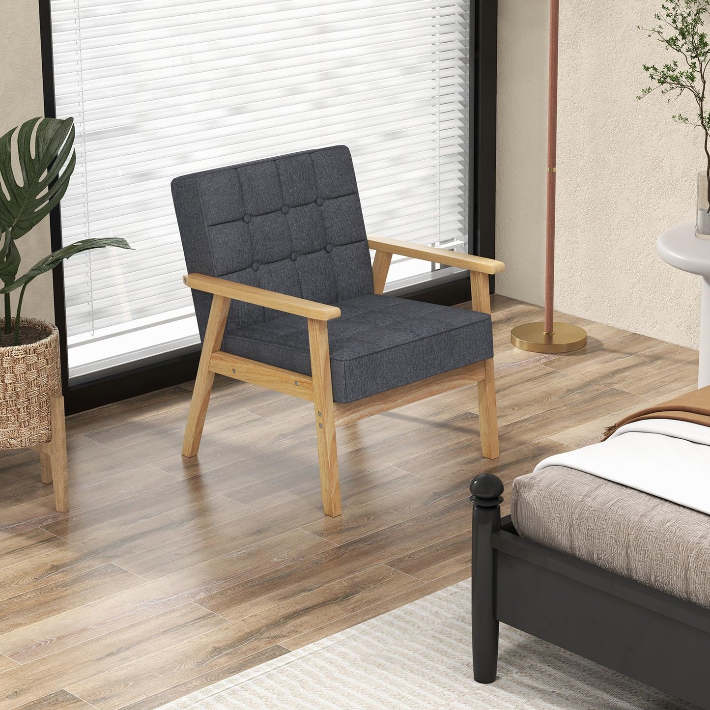 Modern Accent Chair with Rubber Wood Armrests