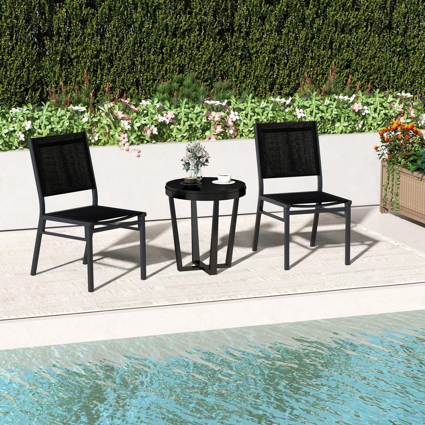 Aluminum Frame Patio Chairs with Curved Backrest & Fabric Seat