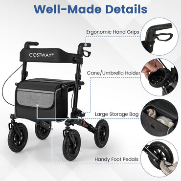 Walker for Seniors with Seat Folding Rollator Walker with Pneumatic Tires