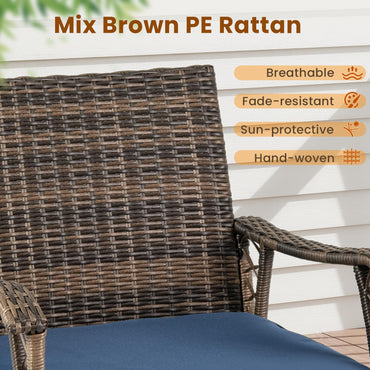 3 PCS PE Rattan Garden Rocking Bistro Set with Tempered Glass Coffee Table