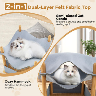 Elevated Cat Bed 2-tier Bamboo Frame Cat House with Dual-Layer Felt Fabric Top