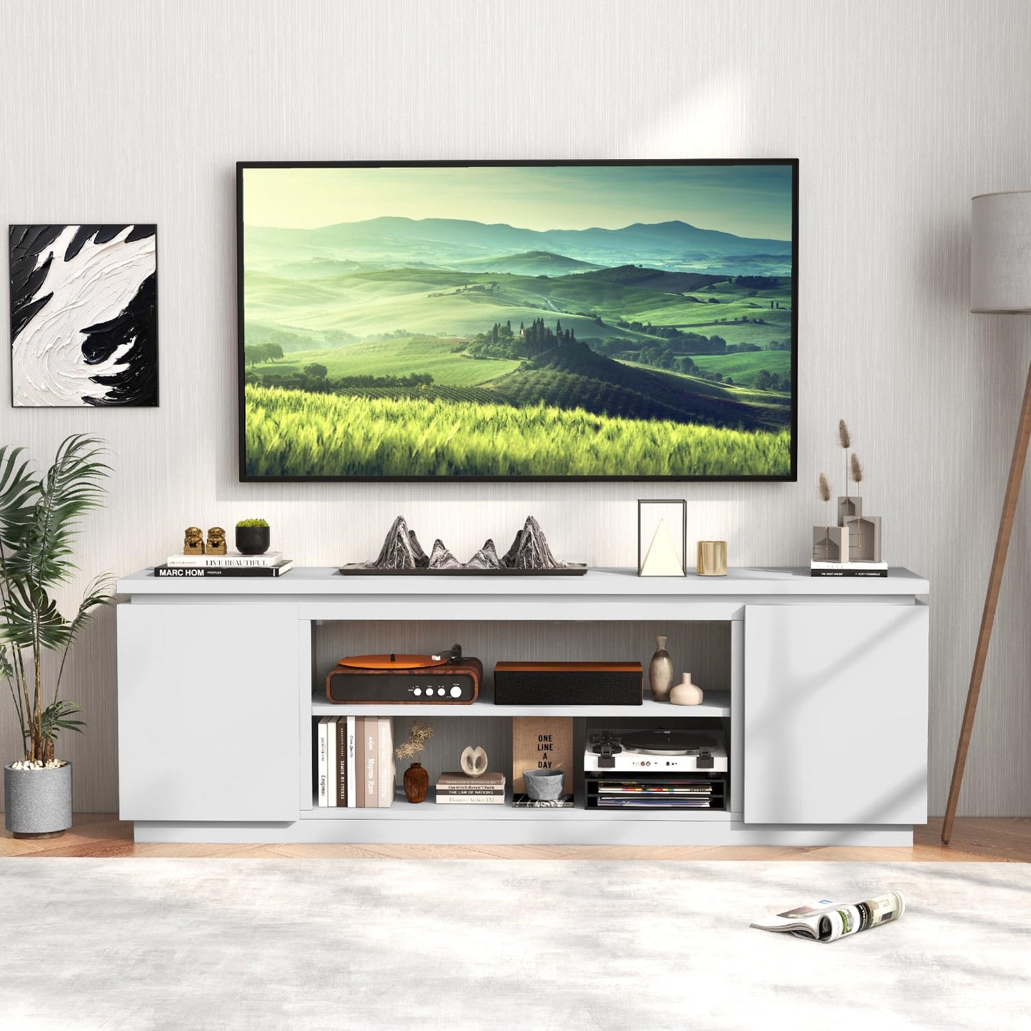 TV Cabinet for TVs up to 80 Inch Media Console Table with 3 Adjustable Shelves