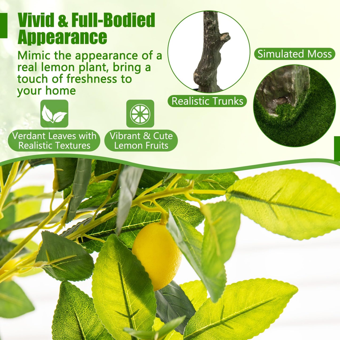 160cm Tall Fake Lemon Plant with Lemon Fruits and Cement Pot