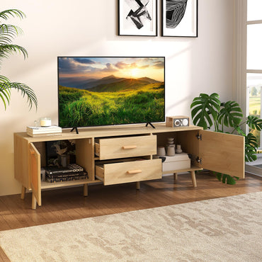 150cm TV Cabinet Media Entertainment Center with Rattan Doors and Storage Drawers