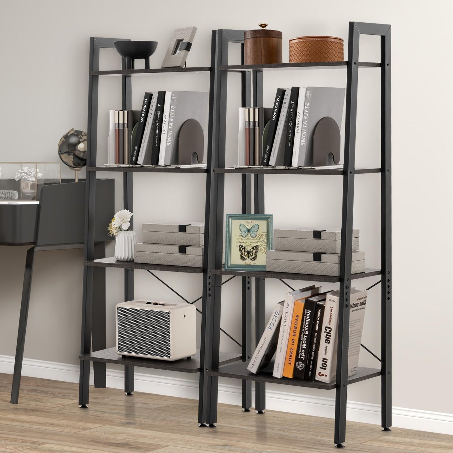 4-Tier Bookshelf with Metal Frame