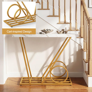 Console Table, 100cm Faux Marble Slim Entryway Table Hall Desk