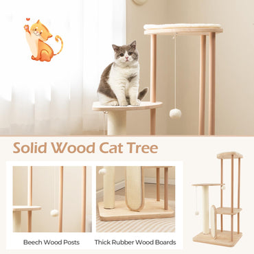 Multi-level Modern Wood Cat Tree with Scratching Board and Post