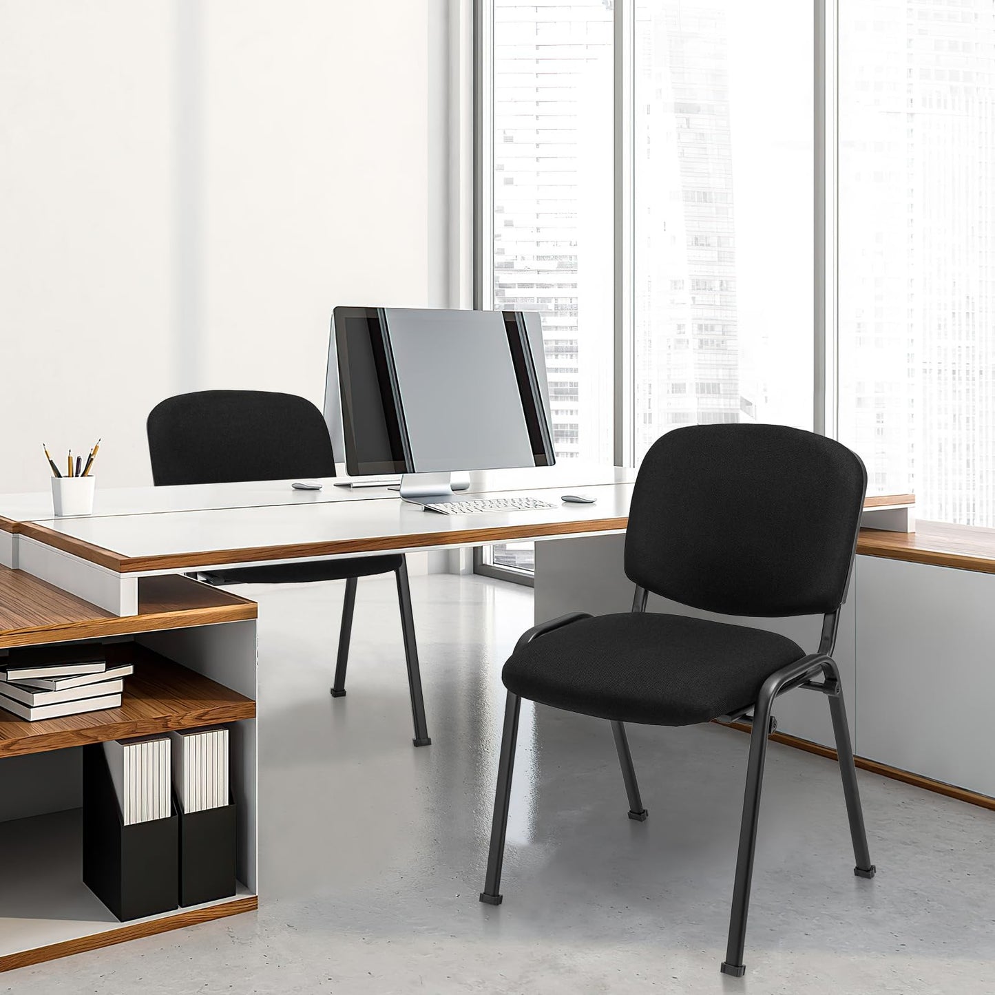 Set of 5 Stackable Reception Chairs, Upholstered Armless Office Meeting Conference Chair