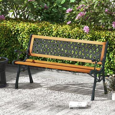 126cm Patio Garden Bench with Curved Armrests and Appealing Back