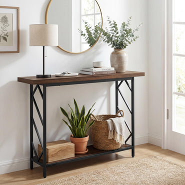 2-Tier Console Table, Industrial Slim Entryway Table with 40mm Top