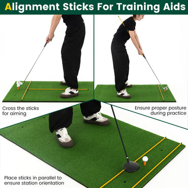Golf Hitting Mat with 2 Rubber Tees and 2 Alignment Sticks