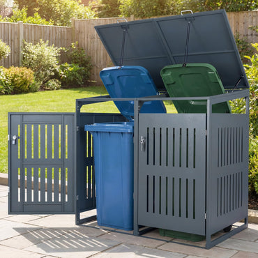 Double Wheelie Bin Storage, 240L Metal Garden Bin Hideaway with Gas Struts