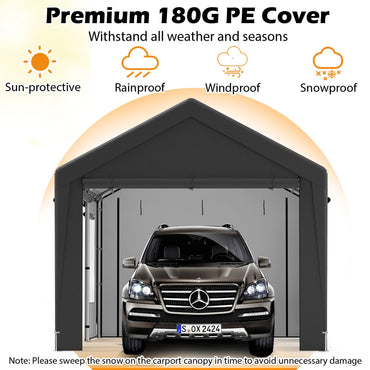 All-Weather Outdoor Car Shelter with 8 Removable Sidewalls and Roll-up Doors