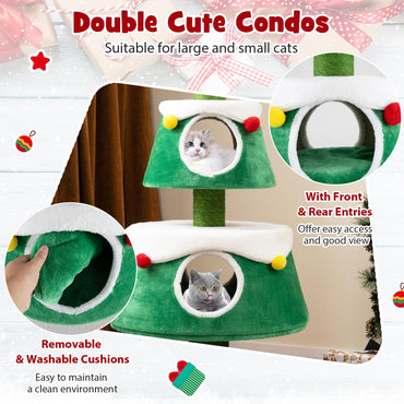 153cm Christmas Tree Shape Cats Tower with 2 Condos