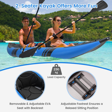 2 Person Inflatable Kayak Set with Aluminum Oars and Padded Seat