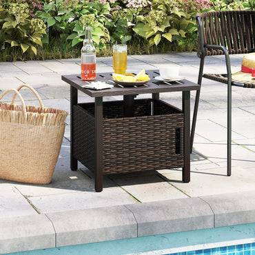 Outdoor Side Table with 2 Weighted Sand Bags and 4.9cm Umbrella Hole