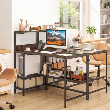 122.5 CM Computer Desk with Power Outlets & Storage Shelves and Headphone Hook for Working