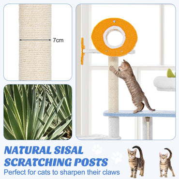 Ocean-themed Cat Tree Tower with Sisal Covered Scratching Posts