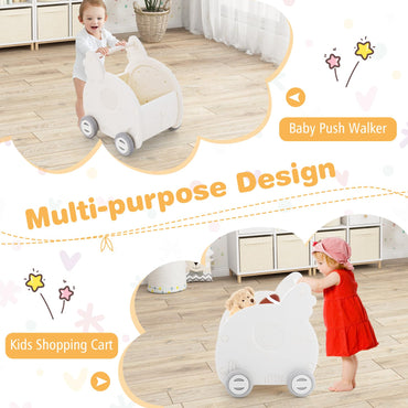 2 in 1 Toddler Push Along Shopping Cart with Storage Chest