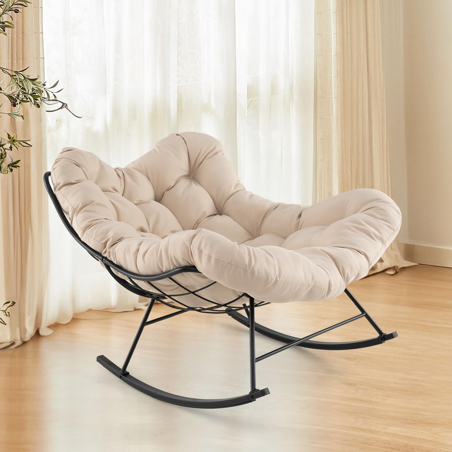 Oversized Patio Wicker Egg Chair with Thick and Removable Cushion
