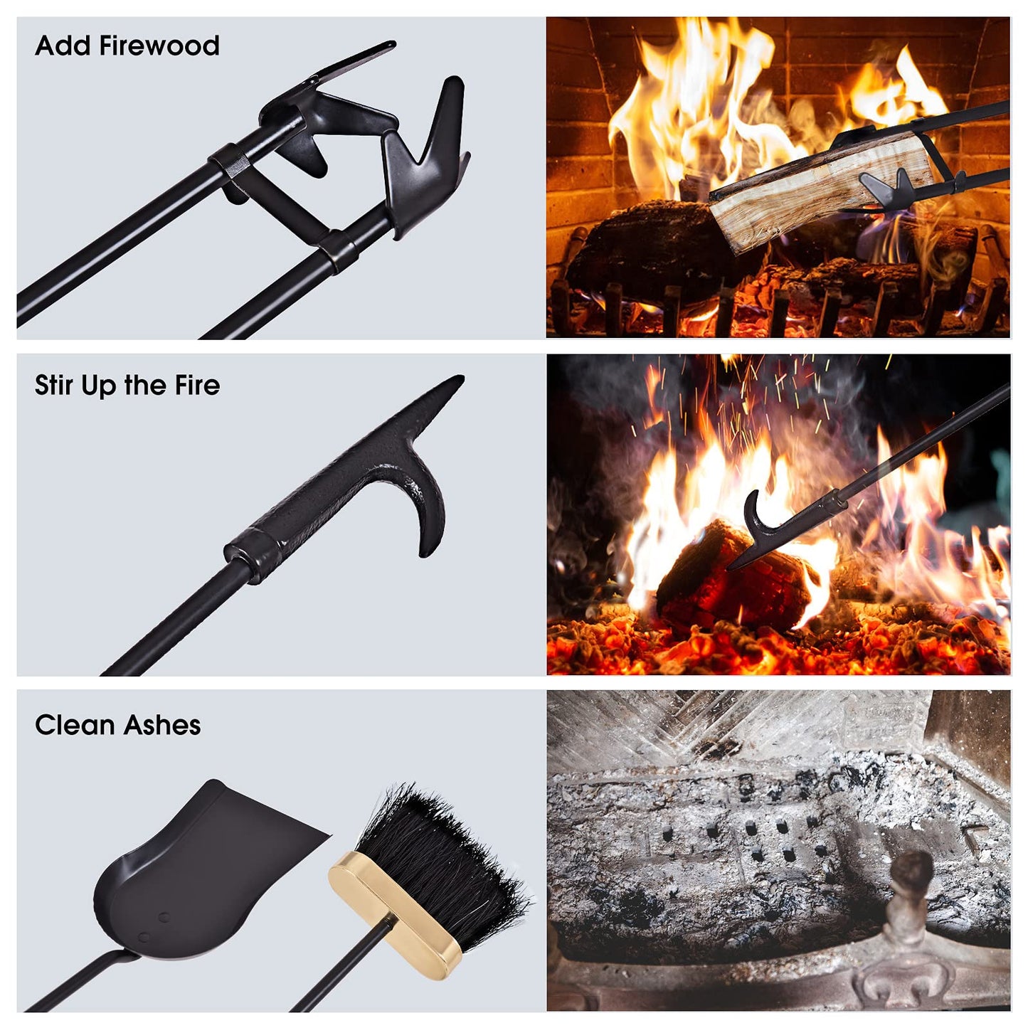 GiantexUK 5-Piece Fireplace Companion Set, Wrought Iron Fire Place Tools Set
