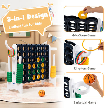 3 in 1 Giant Connect 4 Game Set with Basketball Hoop and Ring Toss